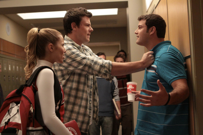 Still of Cory Monteith, Dianna Agron and Max Adler in Glee (2009)