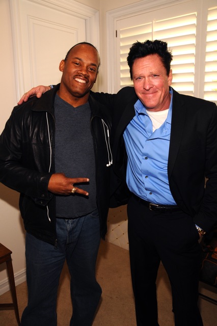 Producer Greg Carter with Michael Madsen on the set of the 