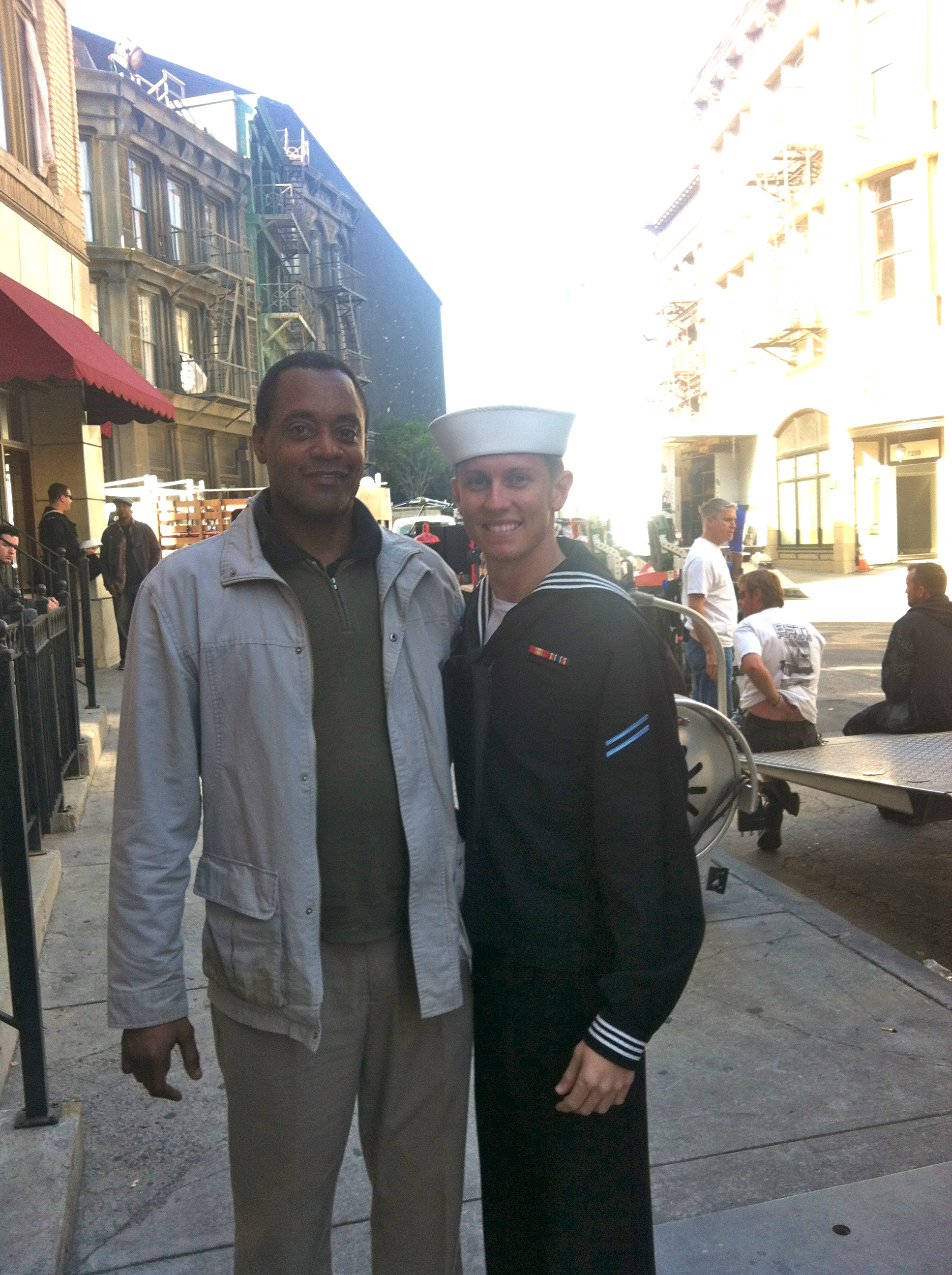 DeRick Walker and Lenny Dawson on set of NCIS