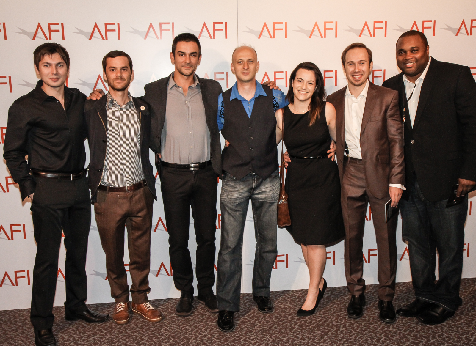 Karaganda (2013) team at AFI Showcase 2014. (left to right) Nikita Bogolyubov, Max Weissberg, Konstantin Lavysh, Alek Friedman, Shira Aharony, Michael Ark, and Terrence Laron Burke.