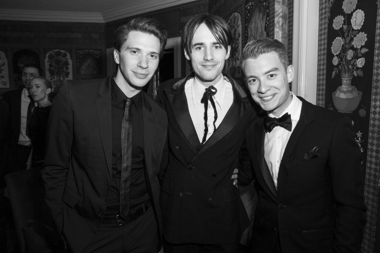 Broadway's Joey Taranto, Penny Dreadful's Reeve Carney and Producer Antonio Marion attend the Post-Tony Awards Carlyle party.