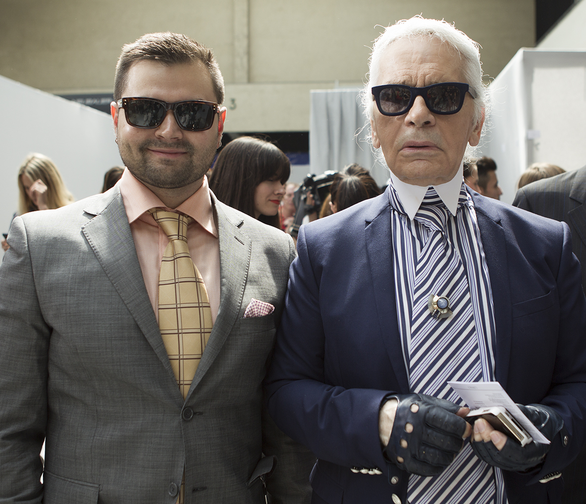 Karl Lagerfeld and Dimitri Vorontsov backstage. Paris Fashion Week July 2013