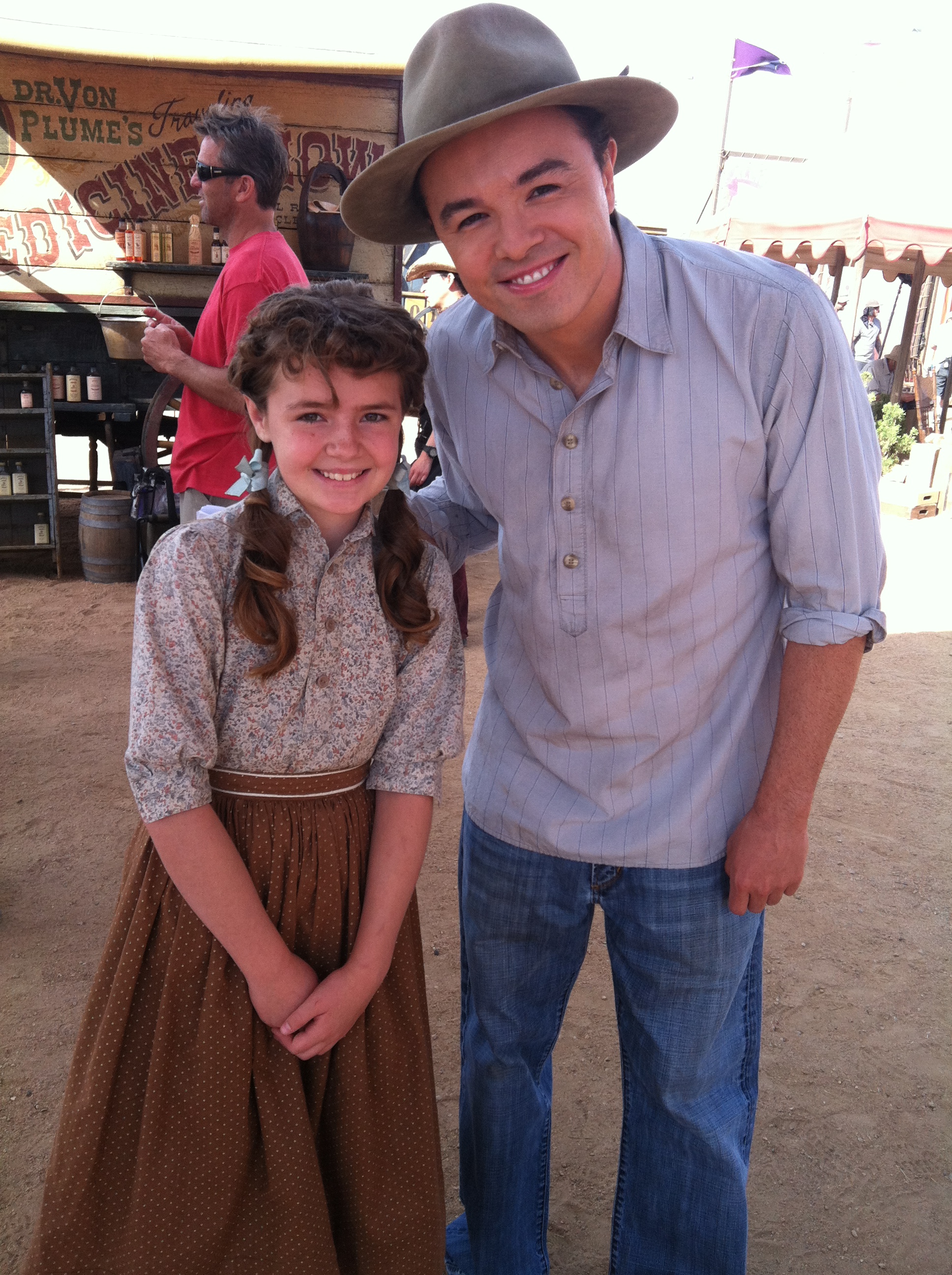 Claire and Seth MacFarlane on the set of A Million Ways to Die in the West