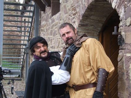 Kane Hodder and Tom Savini on the set of Robin Hood: Ghosts of Sherwood.
