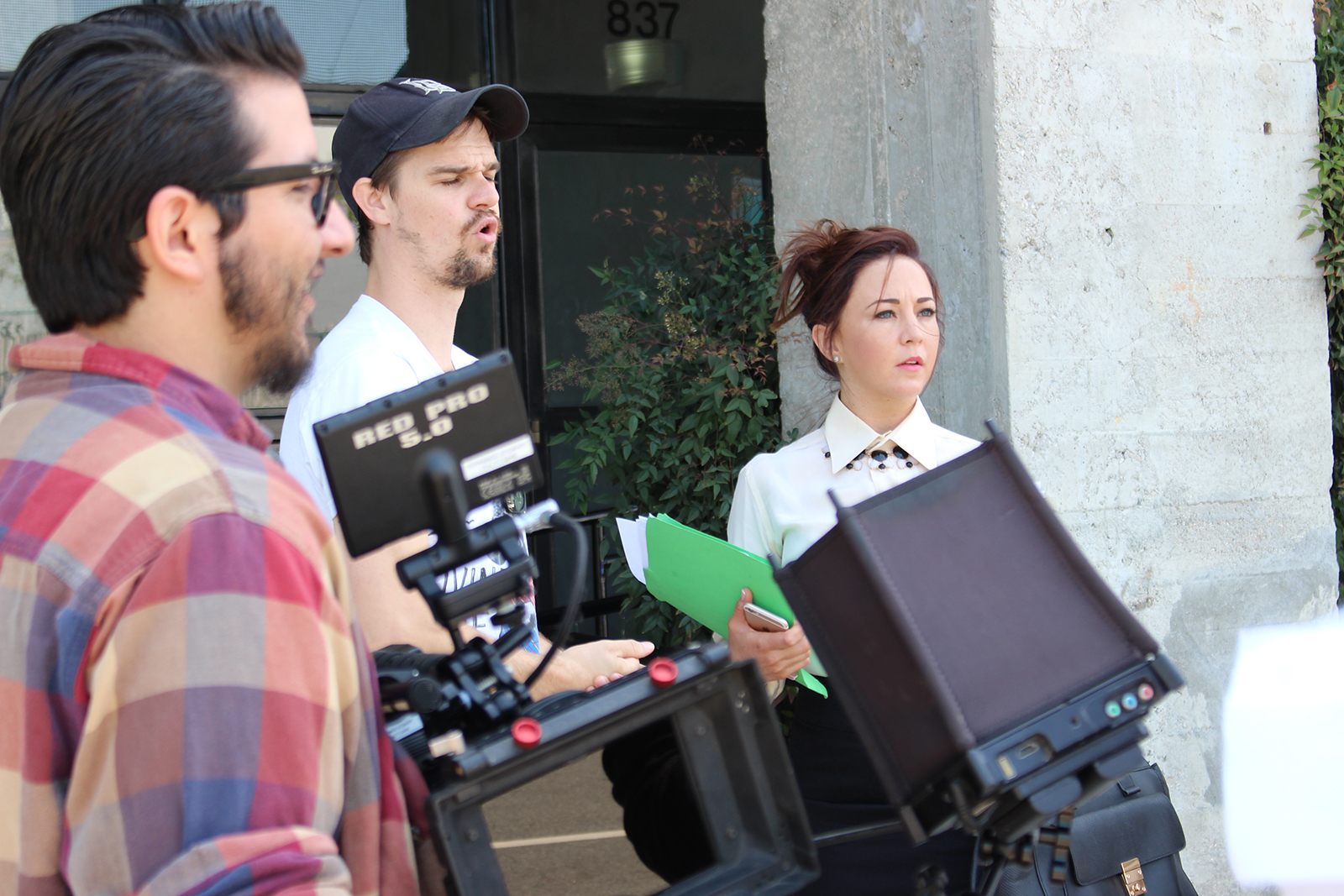 Actress, Renée Bourke, on set of Across the Pond.