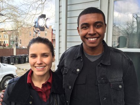 Joseph Anderson and Sophia Bush on set for the season finale of Chicago P.D.