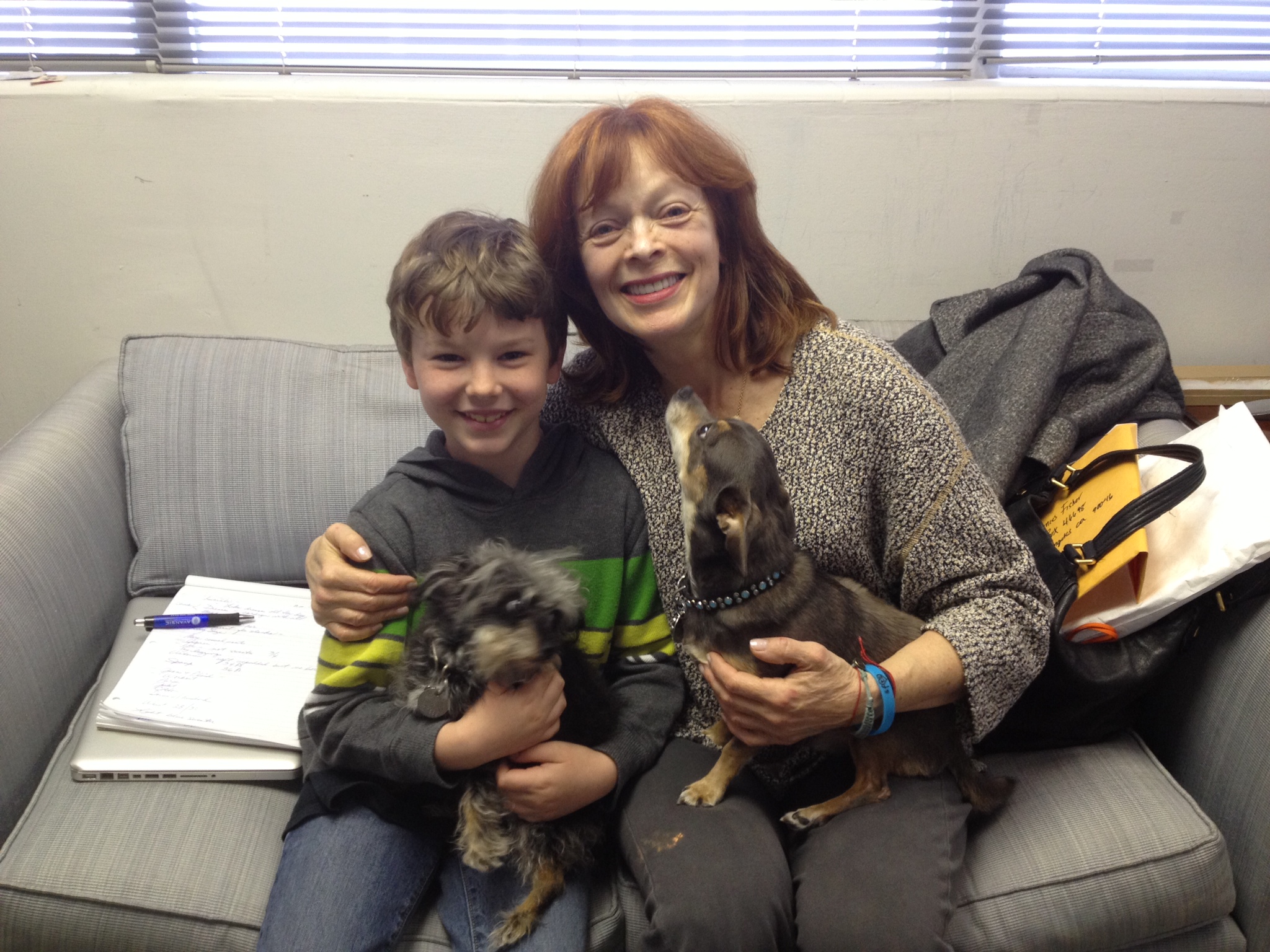My awesome TV mom Francis Fisher and her dogs, August and Batman