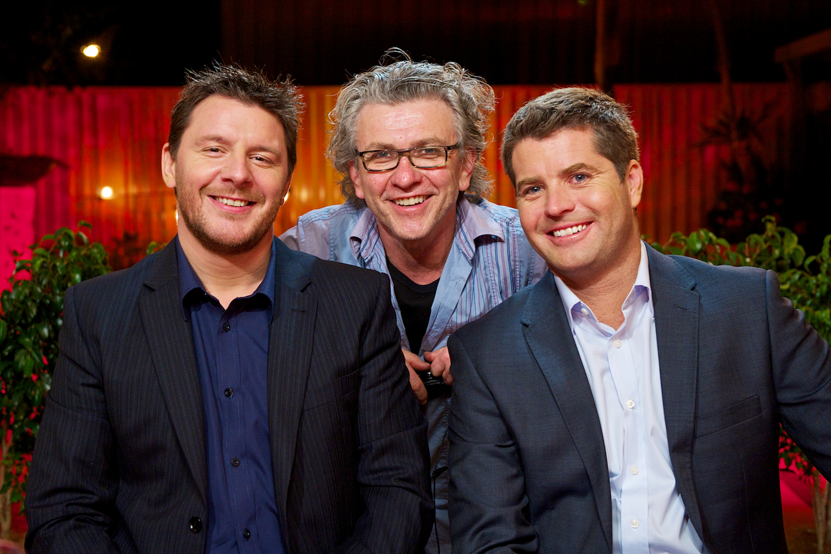 TV Director Ian Stevenson (center) with celebrity chefs Manu Feildel and Pete Evans on location for 'My Kitchen Rules'. More at ianstevenson.tv