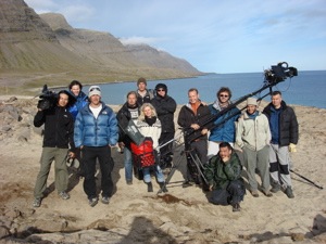 TV director Ian Stevenson (centre, wearing all black) with crew on location in Iceland for Discovery Channel's 'The Bone Detectives'. More at ianstevenson.tv