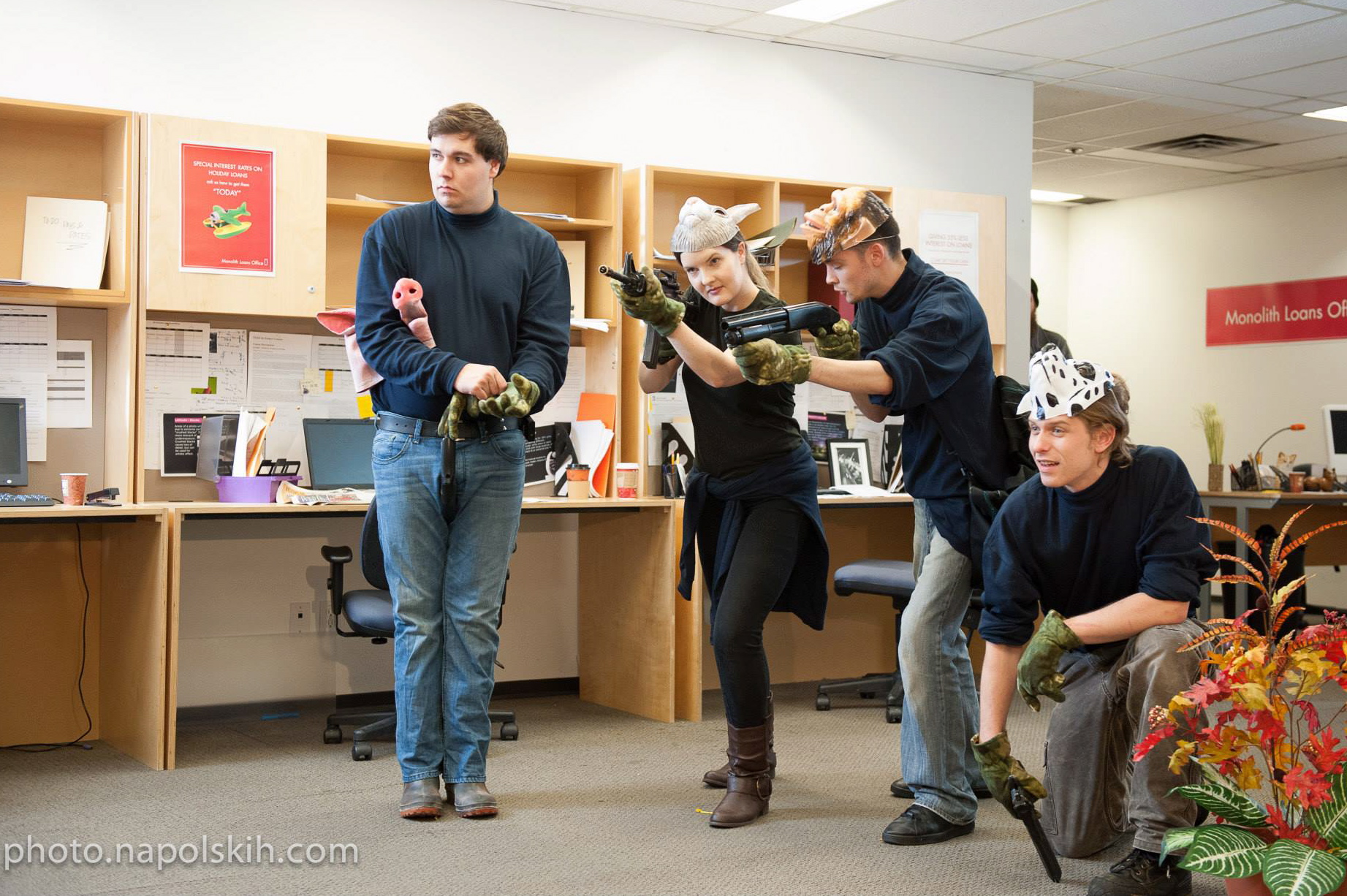 Eleanor Jane, Donovan Kelly, Matt Afonso & Sean Haskell on the set of Bush League