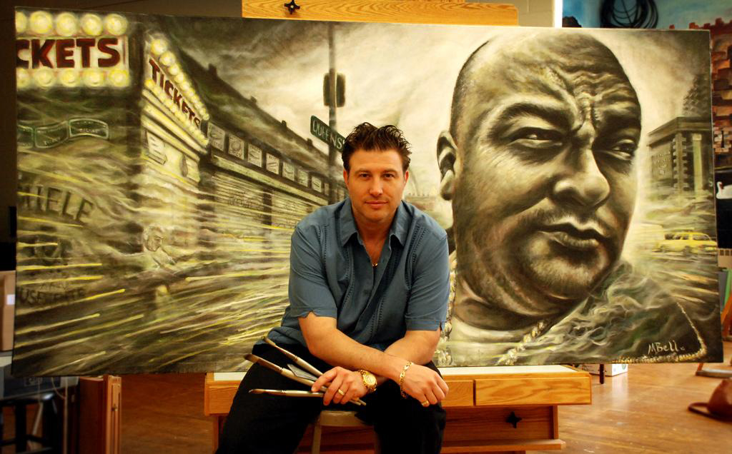 Michael Bell, In Studio with Boulevard of Broken Queens, 2012, 48 X 96 oils on canvas