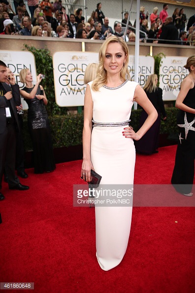 Actress Yanina Studilina arrives to the 72nd Annual Golden Globe Awards held at the Beverly Hilton Hotel on January 11, 2015