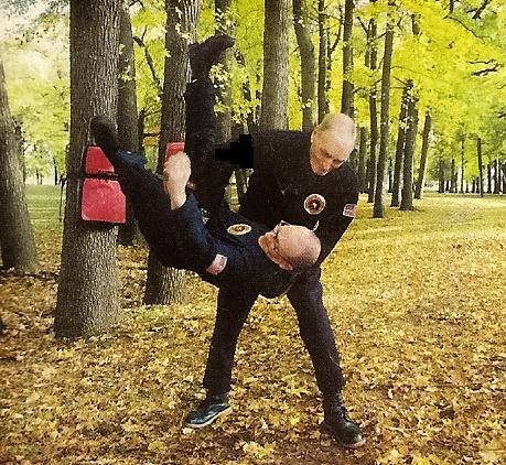 Gary Alexander training student in wood demonstrating Judo Throw 2012