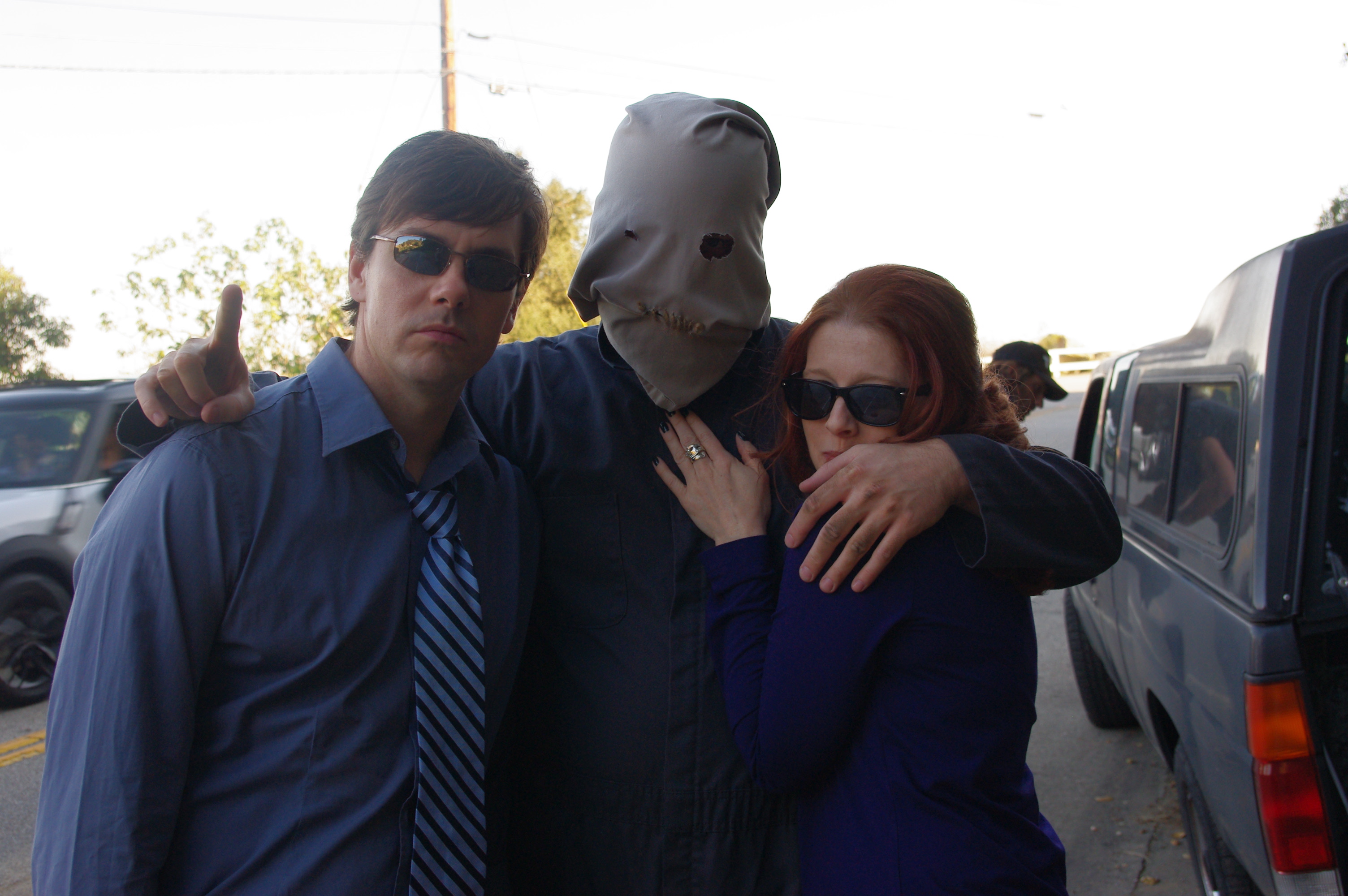 The producers of THE DUMP; Matthew Currie Holmes and Jack Bennett in costume with director Rebekah McKendry