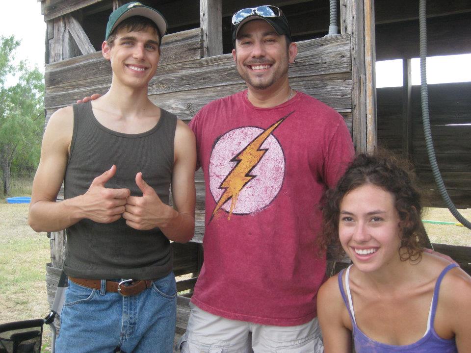 with Cody Linley and Dora Madison Burge on the set of My Dog the Champion