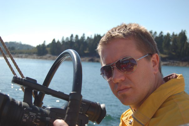 Jeremy filming on the Tall ships in the Bay of Fundy