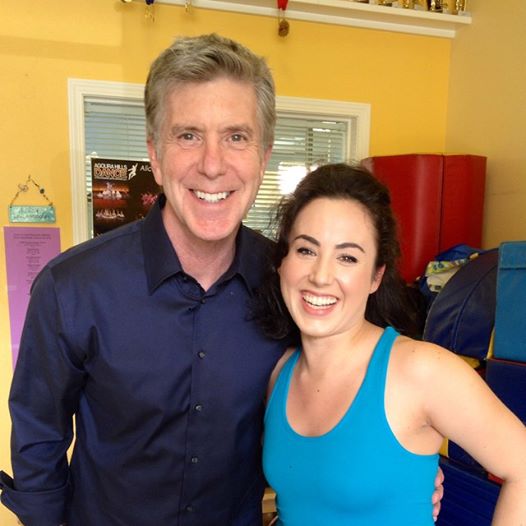 Lara Jean Mummert and Tom Bergeron on set of a new dance show pilot.