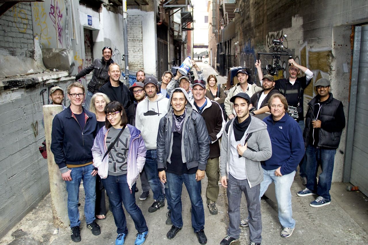 The Cast and some of the crew of 'Graffiti Area'(2014) on set