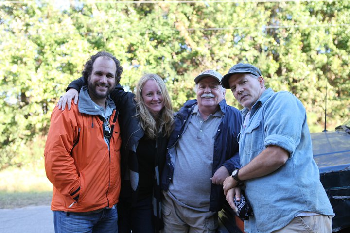 ST. MARYS, GA L-R Writer/director Jesse Wolfe, producer Susan Johnson, actor Brian Doyle-Murray, actor Campbell Scott on the set of 'Eye of the Hurricane' on October 28, 2010