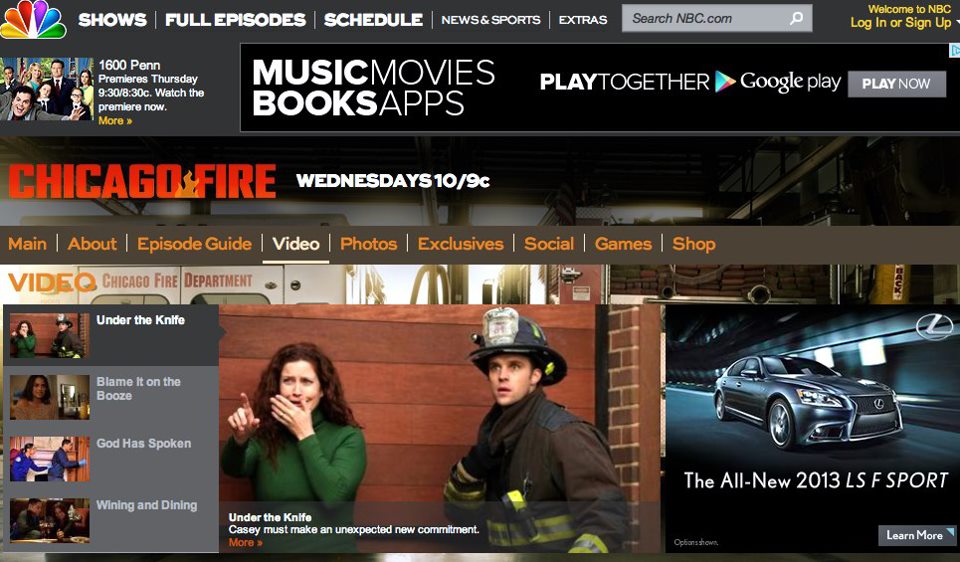 Chicago Fire's home page after Episode 12 aired.