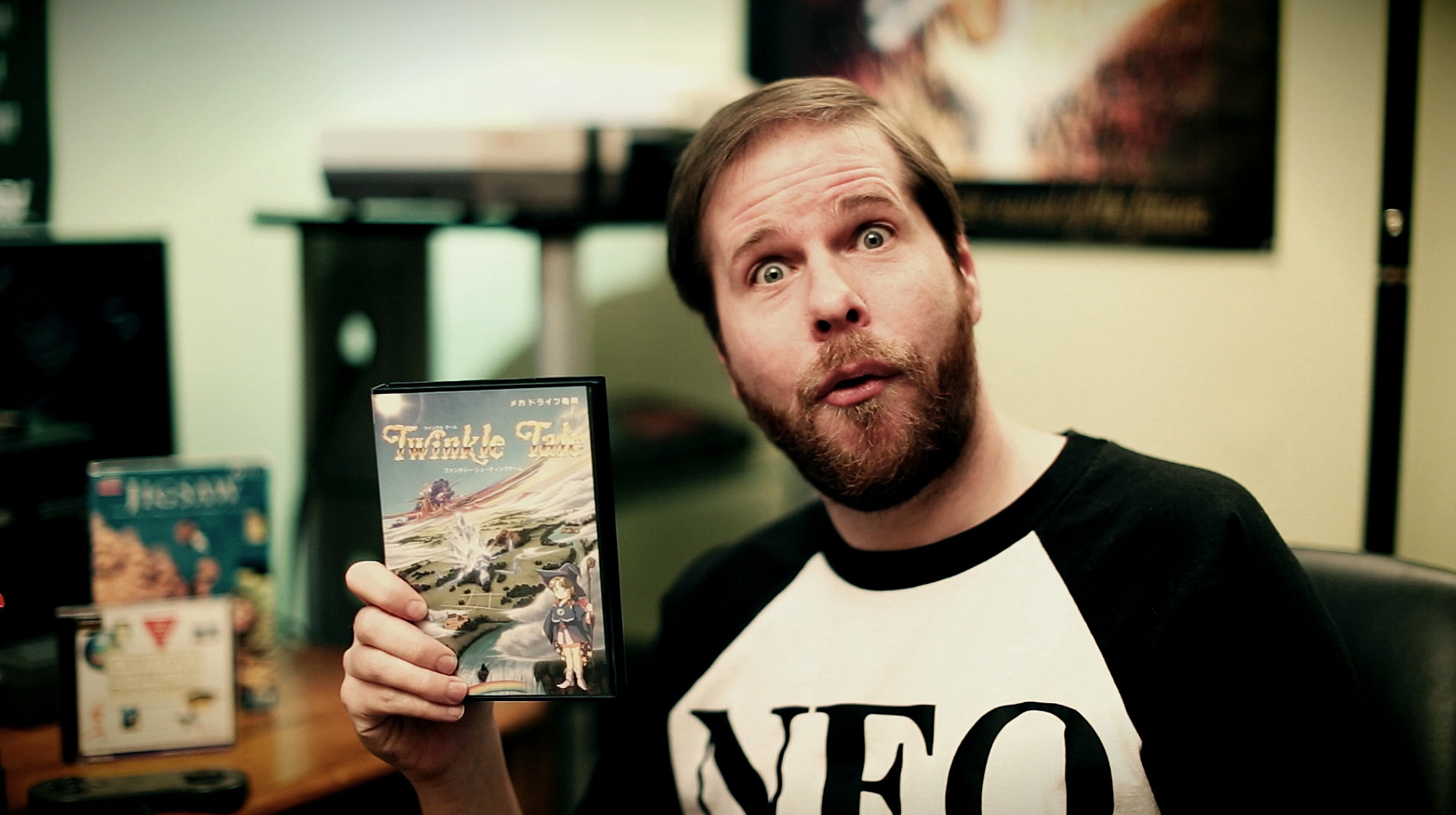 Joe is stunned to hold up a copy of Twinkle Take for the Mega Drive.