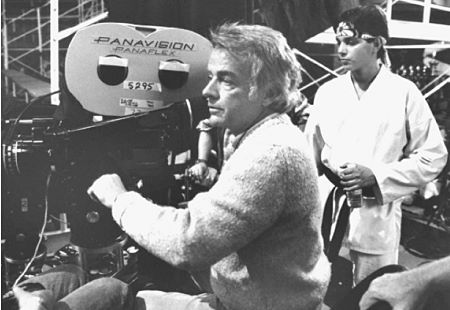 Director John G. Avildsen and Ralph Macchio on the set of 