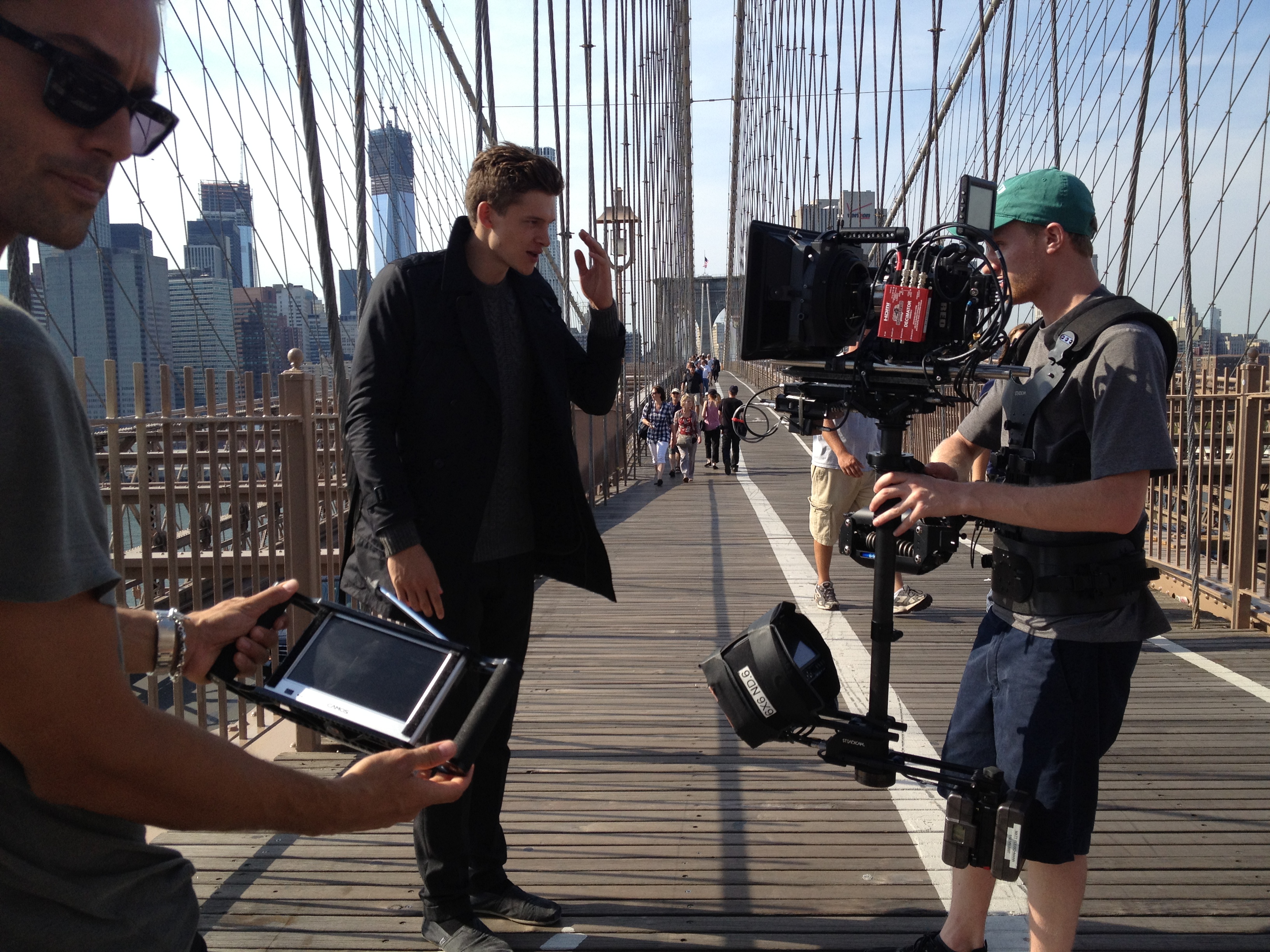 Commercial shoot on the Brooklyn Bridge.