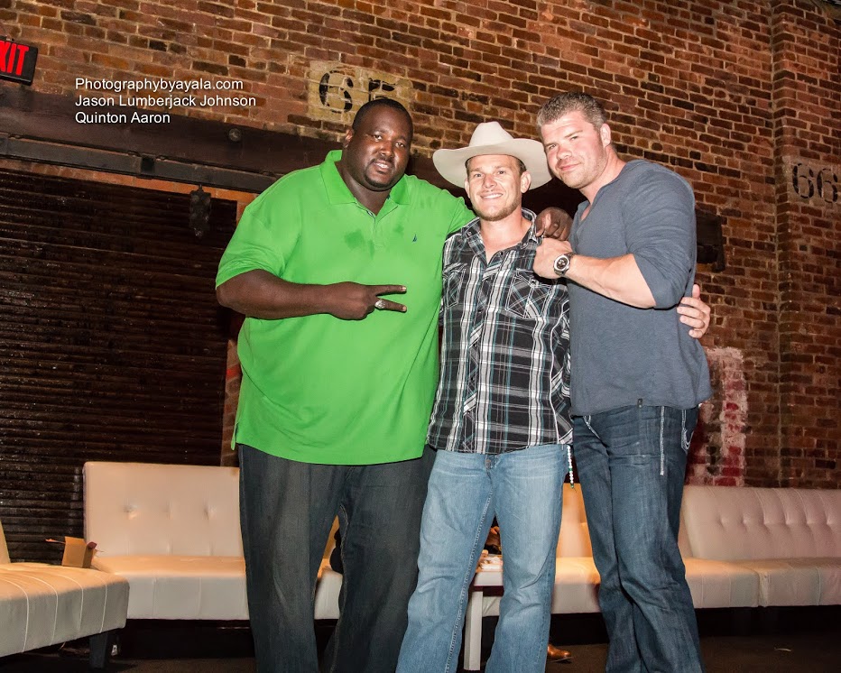 Quinton Aaron, Lumberjack, and Josh Emerson at Quinton's Birthday bash in Atlanta, GA.