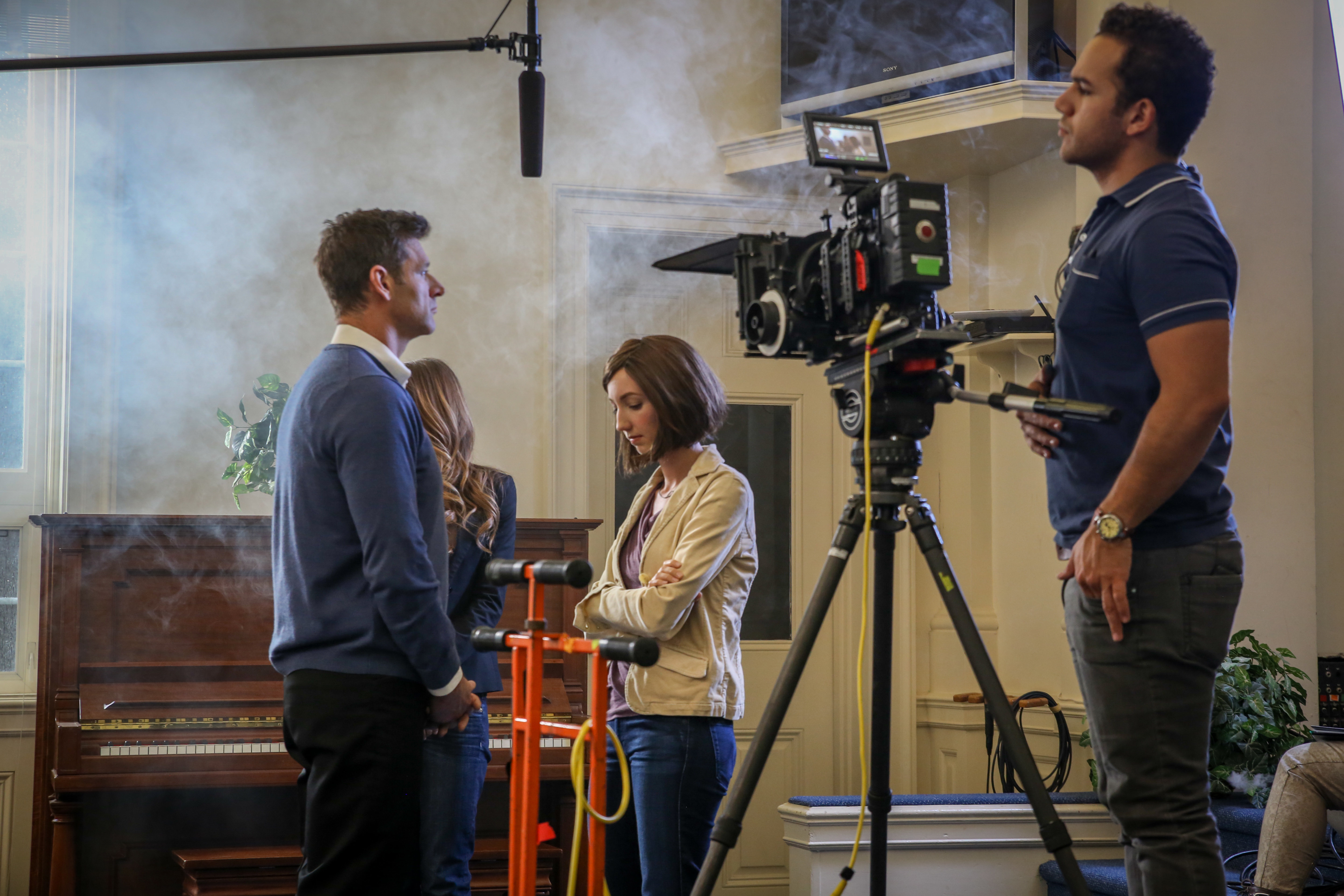 Jessica Sirls and Brian Haugen on set 