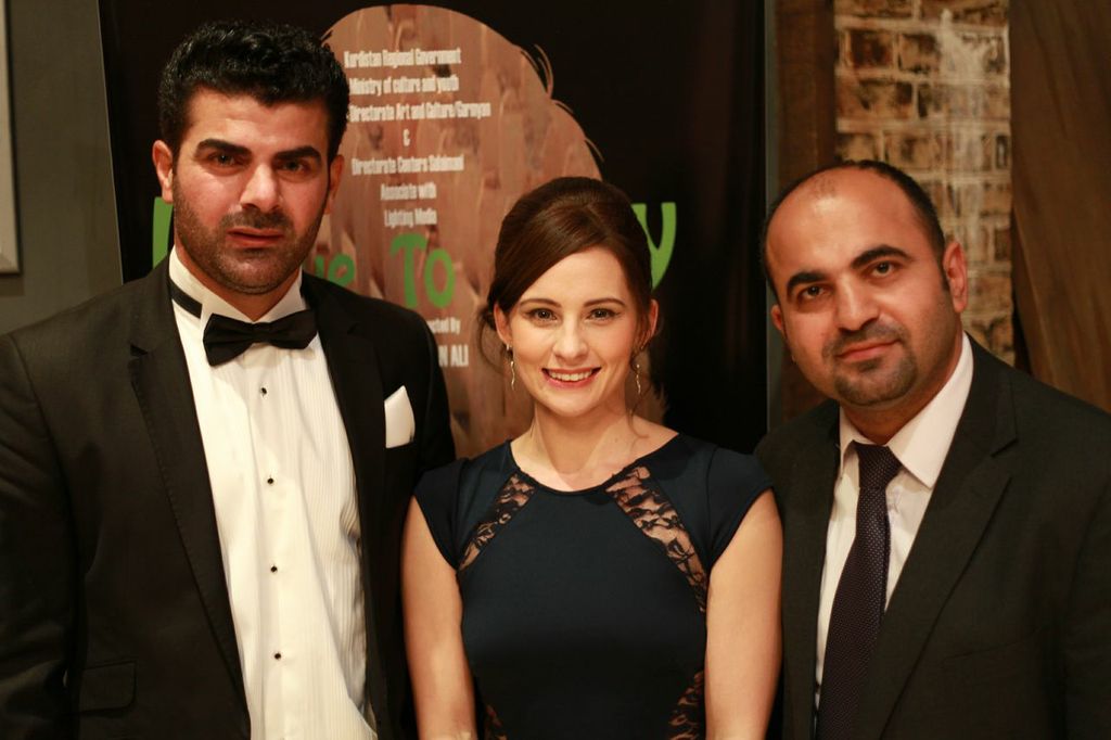 Alice Maguire, with Director Awat Osman Ali (right) and Halmat Salah at 'Leave to Stay premiere.