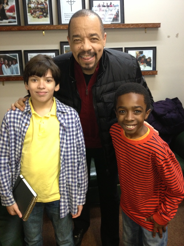 Caleb on the set of Law and Order SUV with actors Ice Tea and Jaden Rodriguez