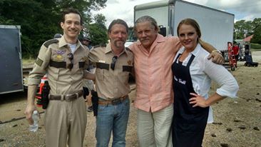 Joseph VanZandt, Miles Doleac, William Forsythe, Robin Lee Canode on set of 'The Hollow'