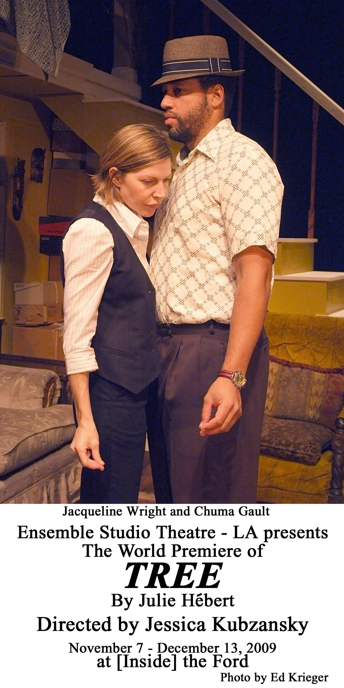 Chuma Gault in Production of Julie Hebert's TREE. Chuma in a touching scene with Jacquelin Wright.