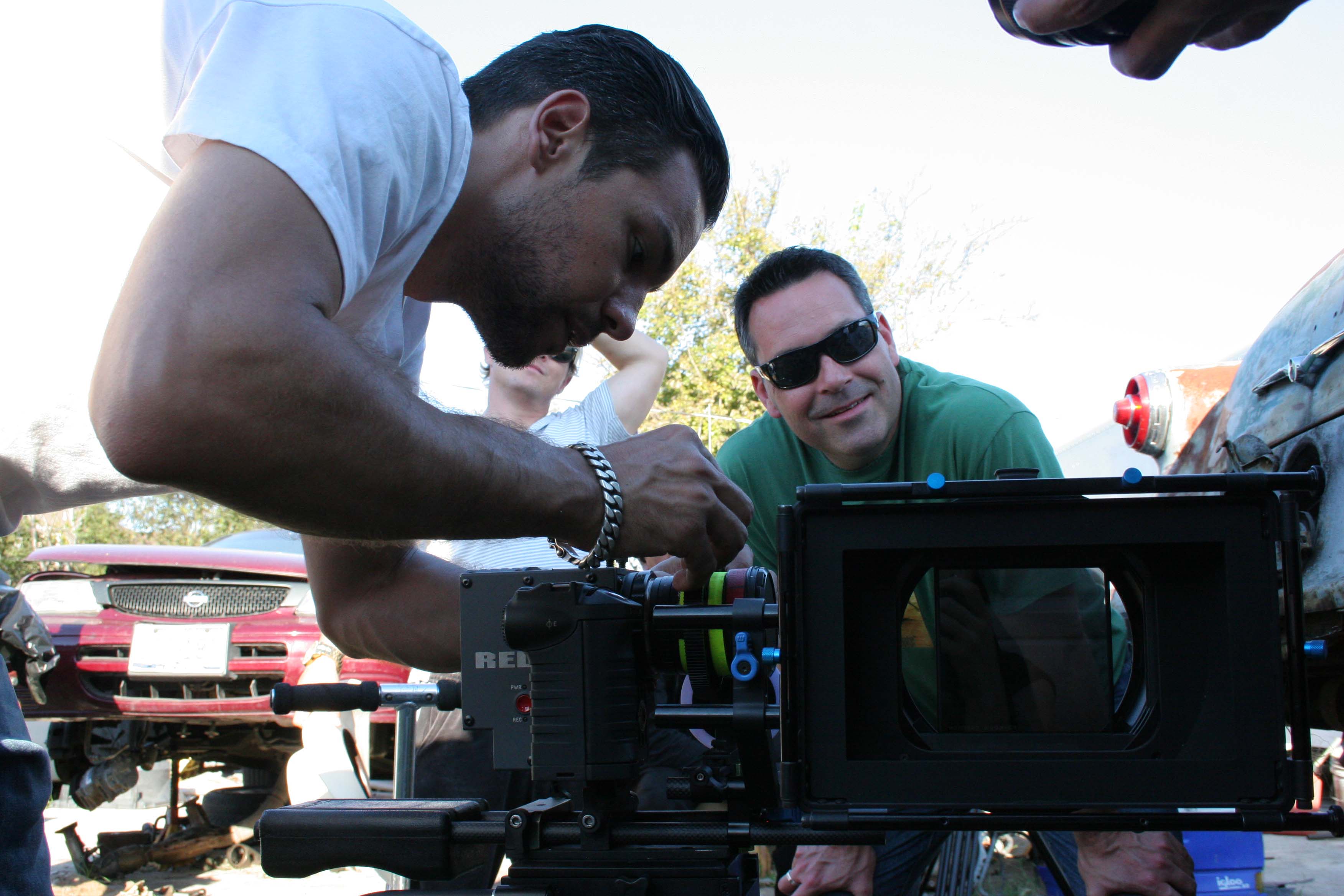 Director R. Scott Leisk and DP Amza Moglan on the set of Gang Money Run aka Mahogany Sunrise.