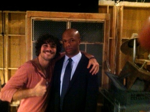 Isaac Johnson and Myko Olivier on set of Castle