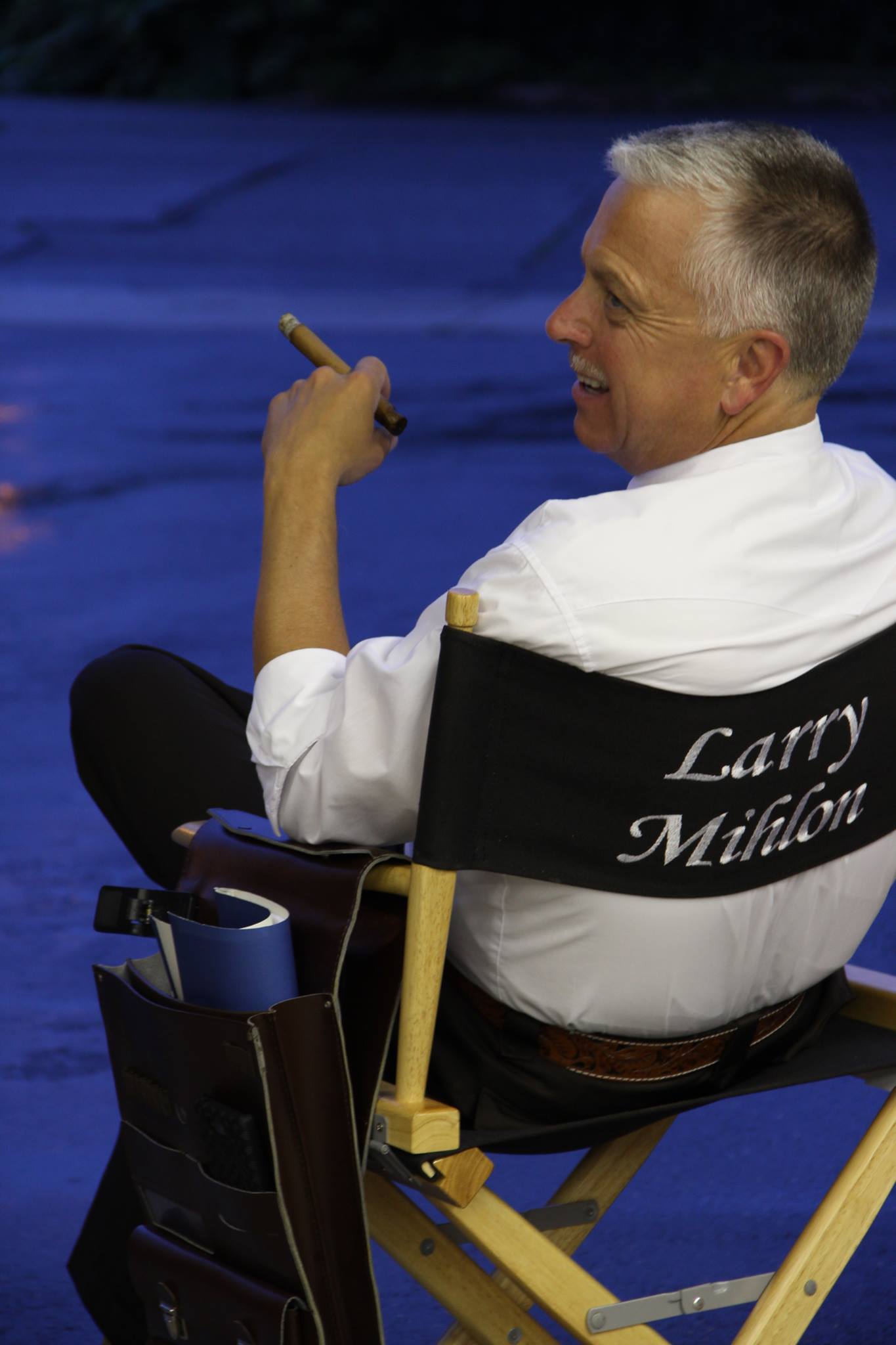 Mihlon with his trademark cigar on the set of Bible Belt: Angel of the City (2013).