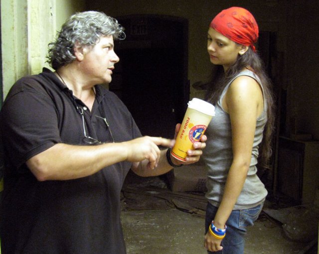 Frank S. Petrilli (Director) and Kim Kleemichen (playing Rosie Delgado) between takes while shooting PLAY HOOKY.