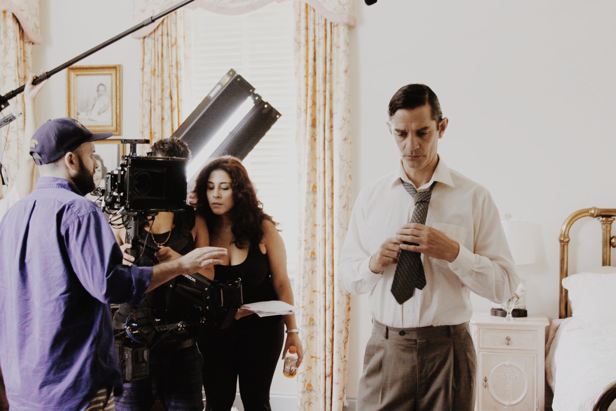 James Frain, Sophia Kiapos, Alex Warren and Leonardo Netto on the set of 