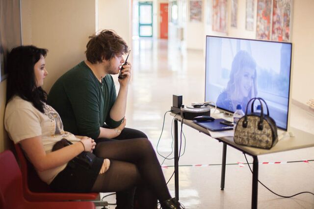 Gage Oxley and Emily Cairns on the final day of production of Beneath the Shadows