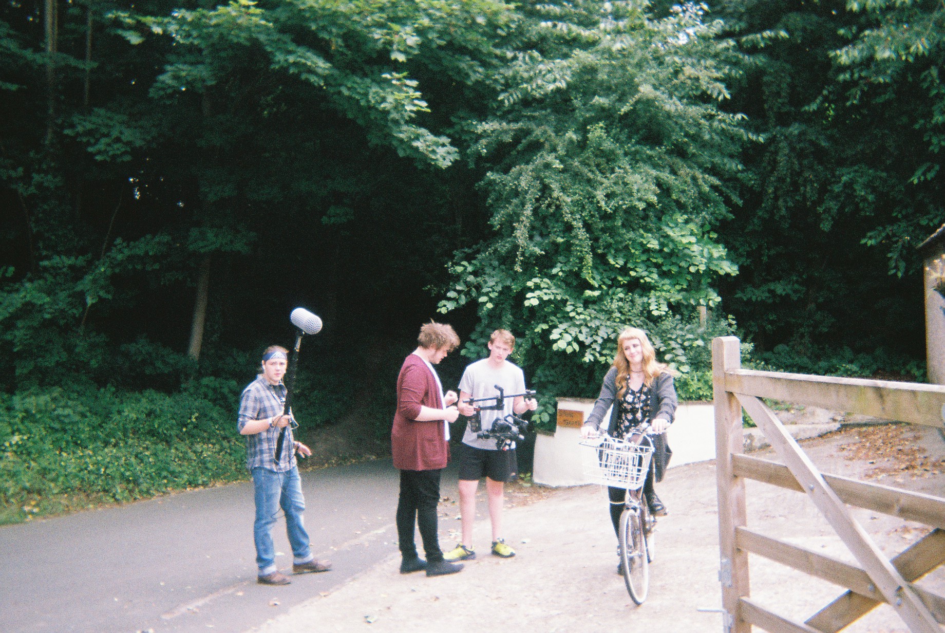 On set of Beneath the Shadows (L-R) Jamie Bancroft, Gage Oxley, James Hodge and Anna Keat