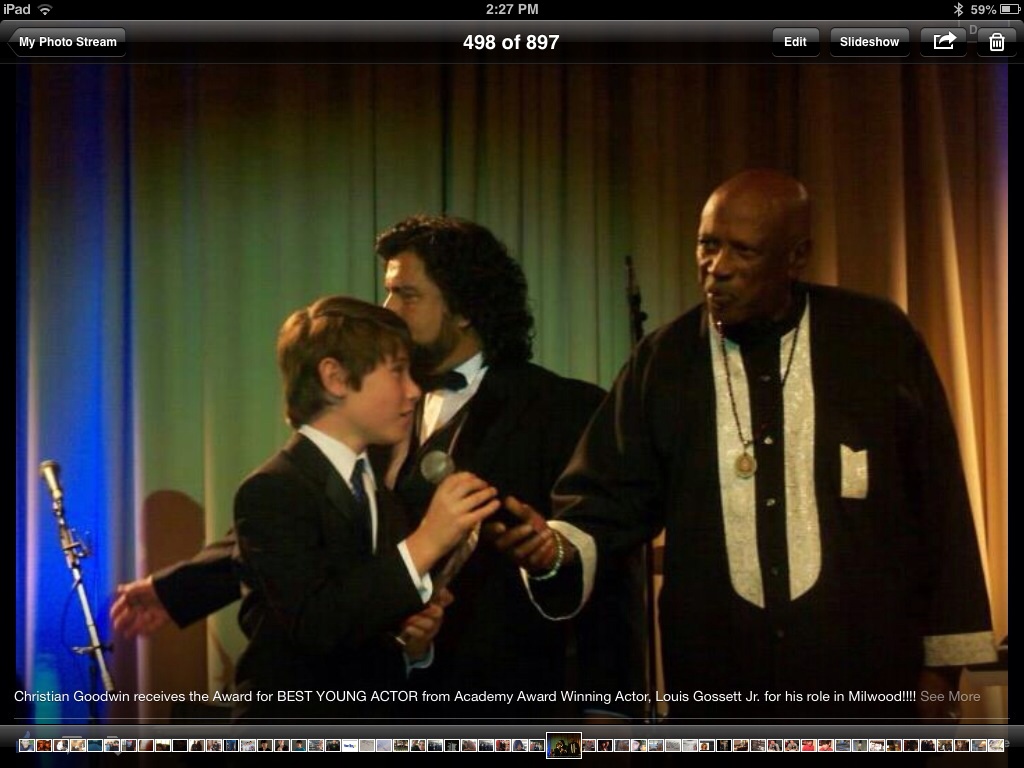 Award for Best Young Actor at Cinerockom Int. Film Festival presented by Lou Gossett Jr.