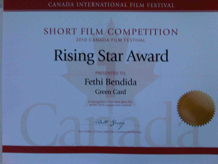 Fethi Bendida Won award at 2010 Canada International Film Festival 