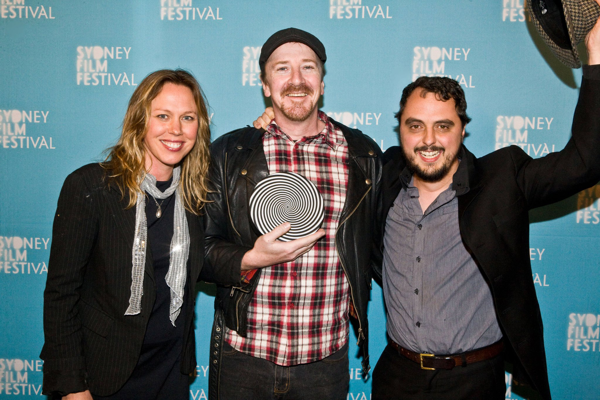 Katrina Mathers, Alister Lockhart, Patrick Sarell with the Yoram Gross Animation Award for 