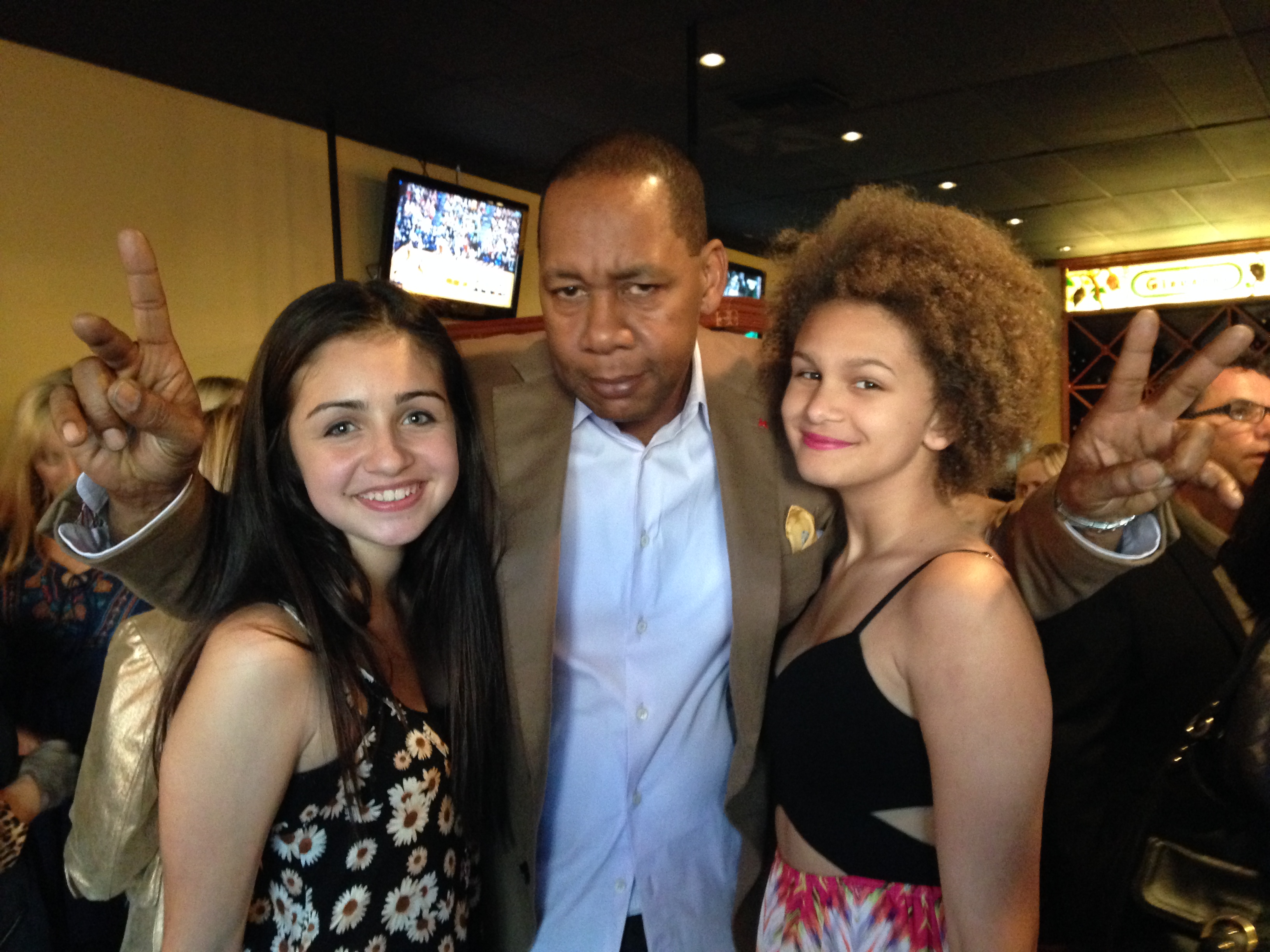 Samantha Elizondo with actor Mark Curry and rapper Miss Lela Brown at Scott Baio's party.