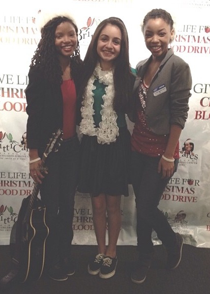 Samantha Elizondo with Chloe & Halle at a Christmas fundraising blood drive a hospital in LA. The all performed. 2013