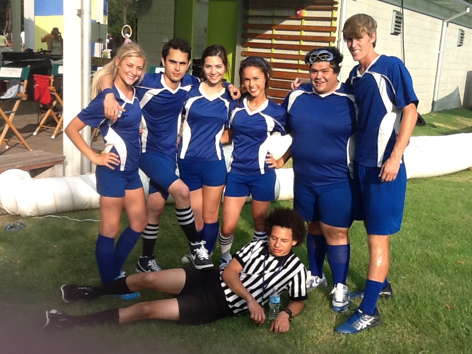 Alexandra Bartee, Max Minghella, Jean Whalen, Anna Enger, Harvey Guillen, Mark Lavery, and Eric Andre on the set of The Internship.