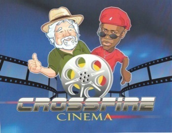 The Logo for the TV show Crossfire Cinema. Greg & Speedy the Co-Host.