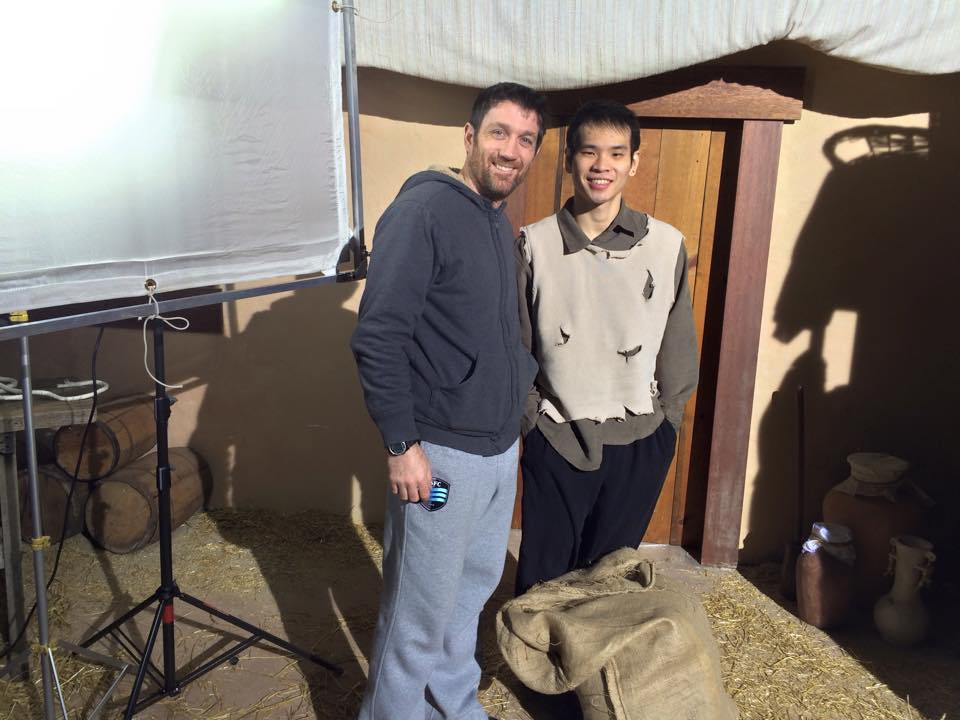 Simon (out of costume) with Abed Samudera on set of THE RETURN.