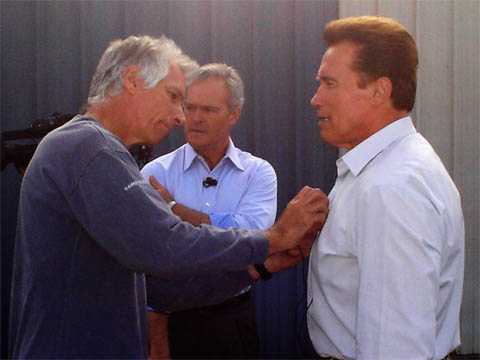 Steve mics up Gov. Schwarzenegger for CBS 60 Minutes