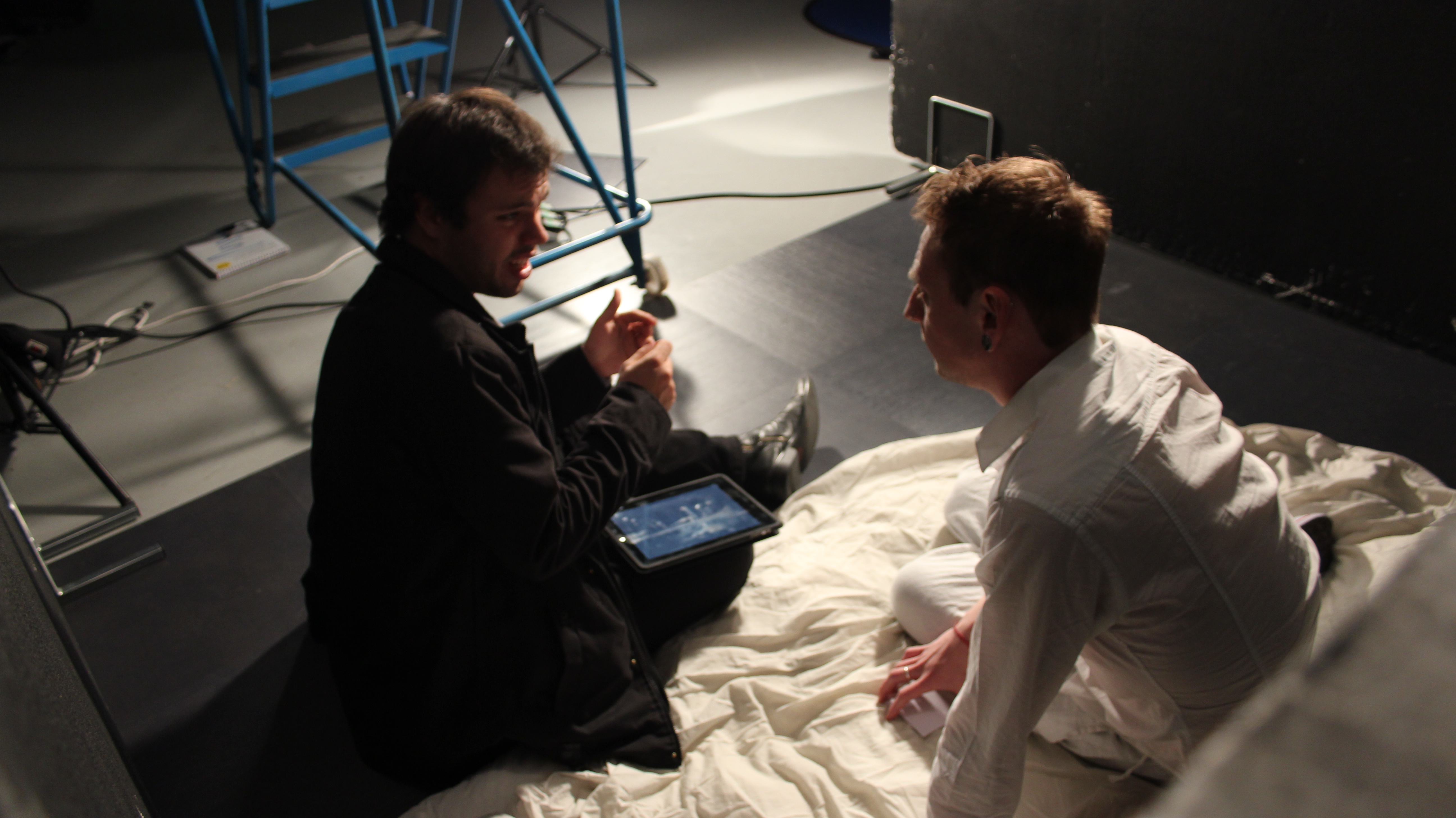Glenn Bunn directing Tom Ladds on the set of 'Real Life Superhero' [2012]